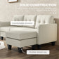 L-shaped Sofa, 3 Seater Sectional Couch with Ottoman, Corner Sofa with Thick Padded Cushion and Wood Legs, Beige