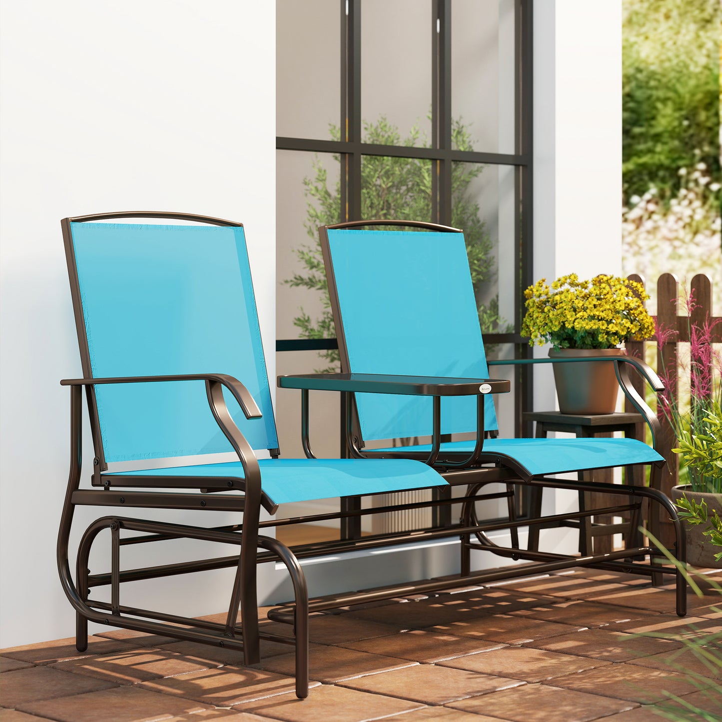 Patio Glider Rocking Chair 2 Person Outdoor Loveseat Rocker Garden Furniture Bench, Black