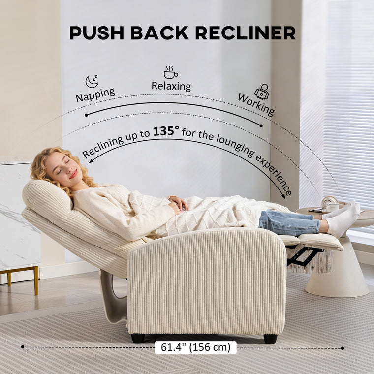 Manual Recliner Home Theater Chair with Padded Seat - Beige
