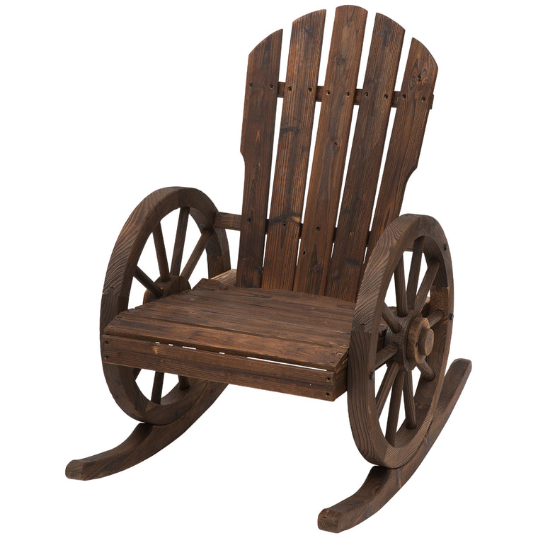 Carbonized Wooden Wagon Rocking Chair with Wheel Arms