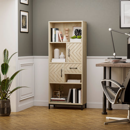 59" Bookcase with Cabinets and Drawer - Natural Wood