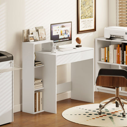 Computer Desk with 3 Open Shelves and Drawer - White