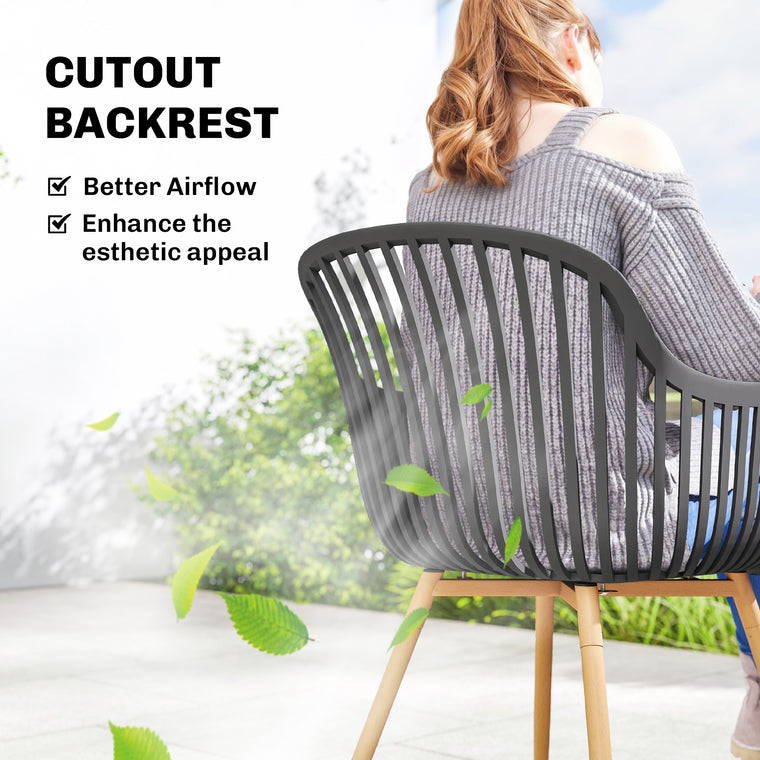 Grey Dining Chairs with Slotted Backrest, Set of 4