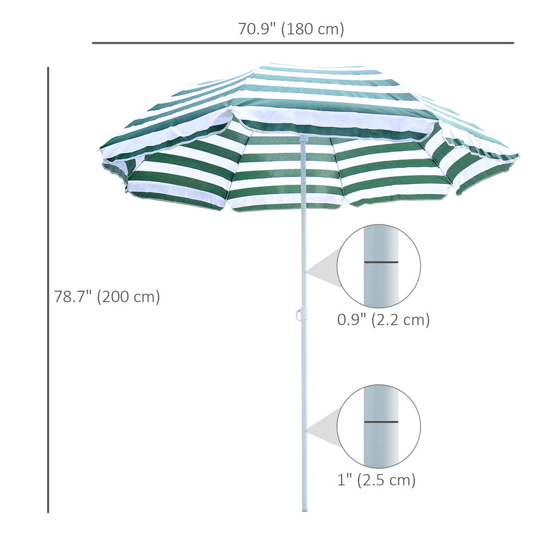6FT Striped Green Round Beach Umbrella with Tilt Mechanism