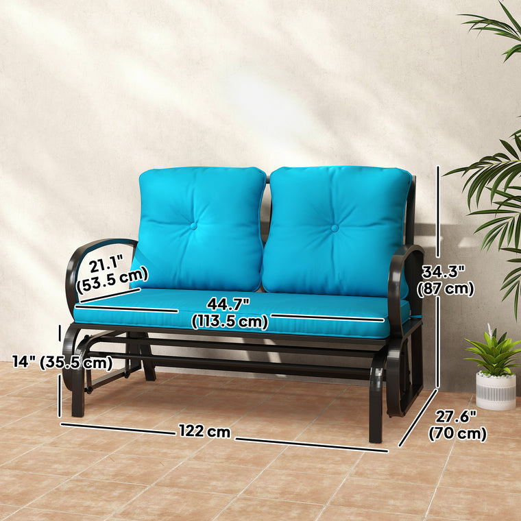 Blue 2-Person Glider Loveseat with Steel Frame