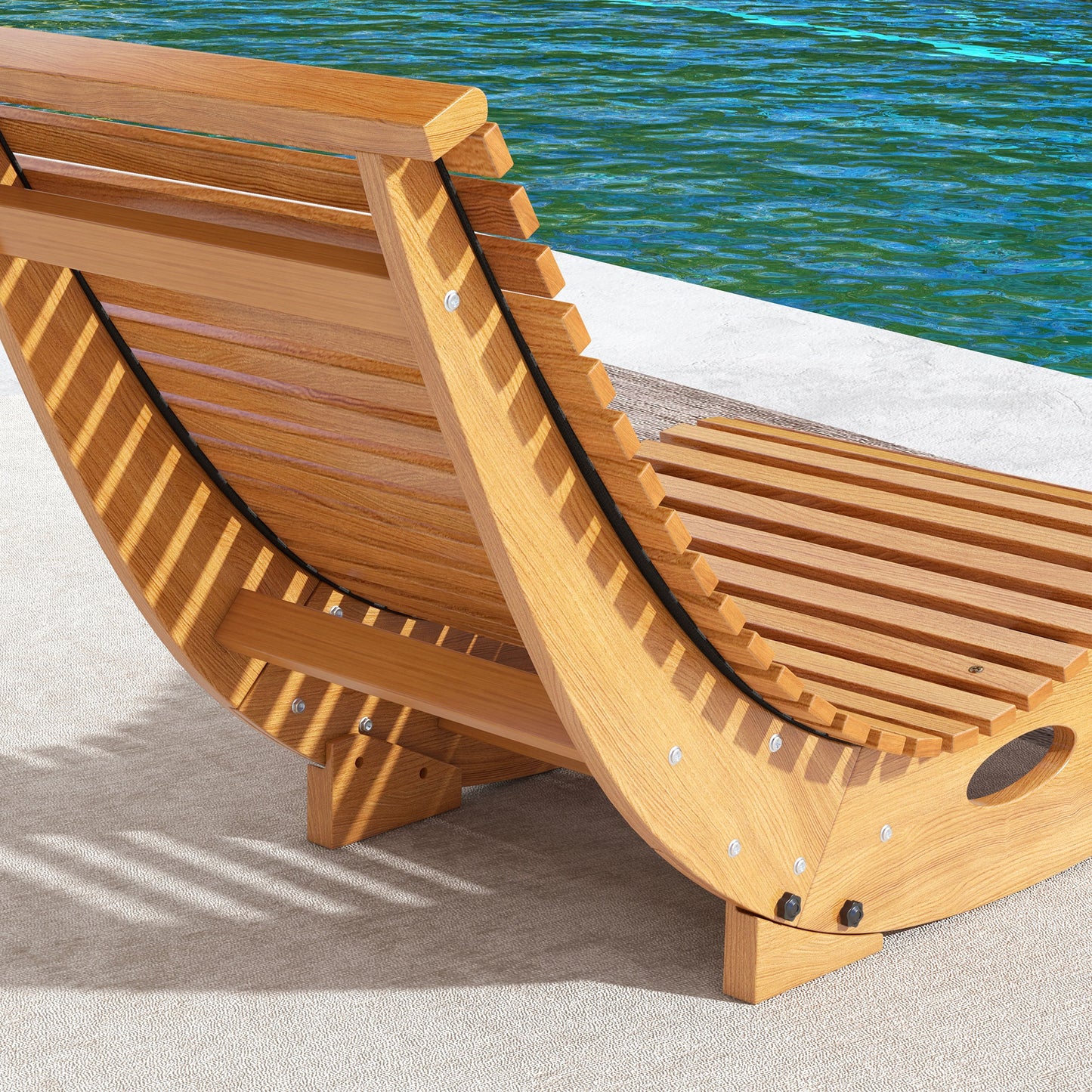 Outdoor Rocking Chair w/ Slatted Seat, Wooden Rocking Chair, 51.2" x 23.6" x 23.6", Light Brown