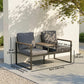 Outdoor Garden Bench with Integrated Table, 2 Seater Patio Loveseat with Thick Cushions, 136 cm Grey