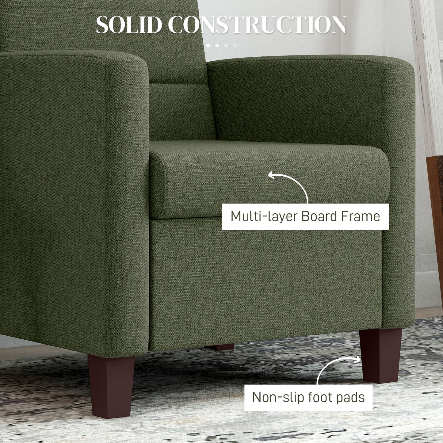 Fabric Accent Chair, Modern Armchair with Seat Cushion and Non-Slip Pads for Living Room, Bedroom, Dark Green