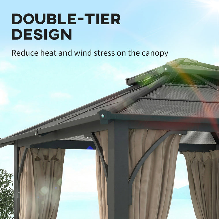 10' x 10' Khaki Hardtop Gazebo with Polycarbonate Roof
