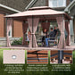 10' x 13' Patio Gazebo, Outdoor 2-Tiers Garden Canopy Yard Sunshade Shelter with Curtains, Khaki