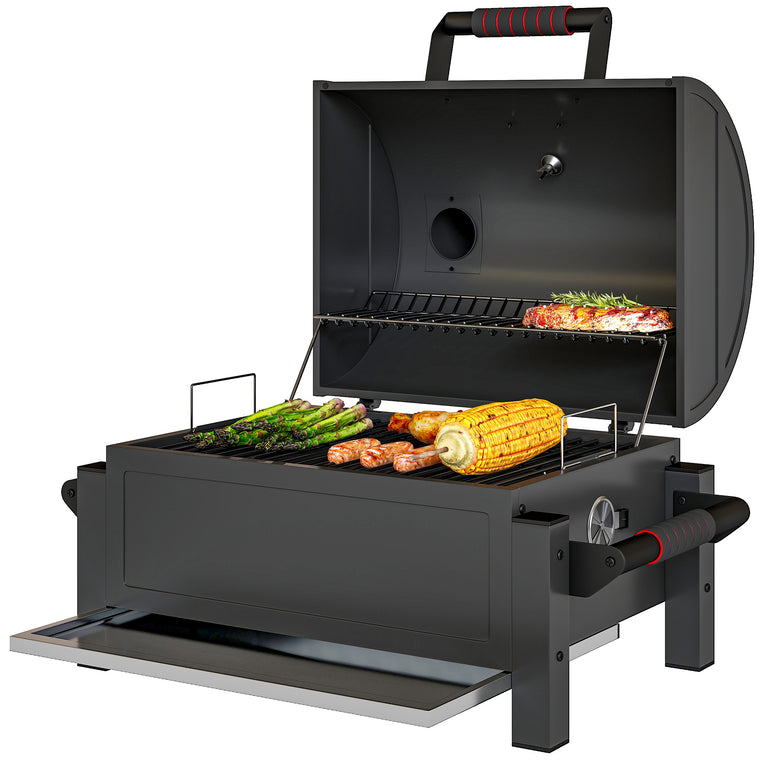 Black Tabletop Charcoal Smoker with Ash Catcher