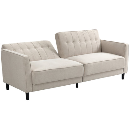 Convertible Tufted Sofa Bed with Adjustable Back - Beige