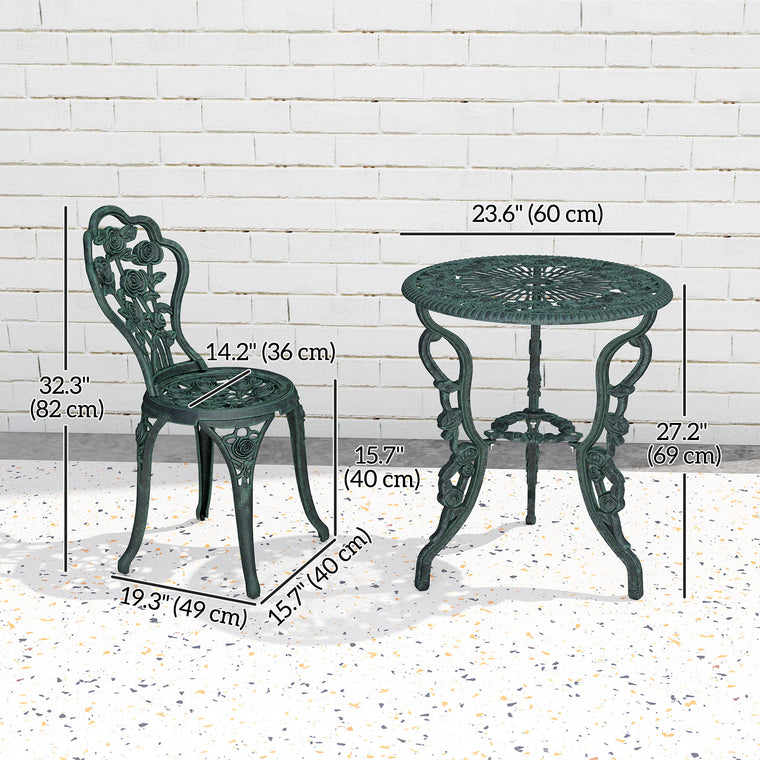 3 Pieces Patio Bistro Table and Chairs Antique Green