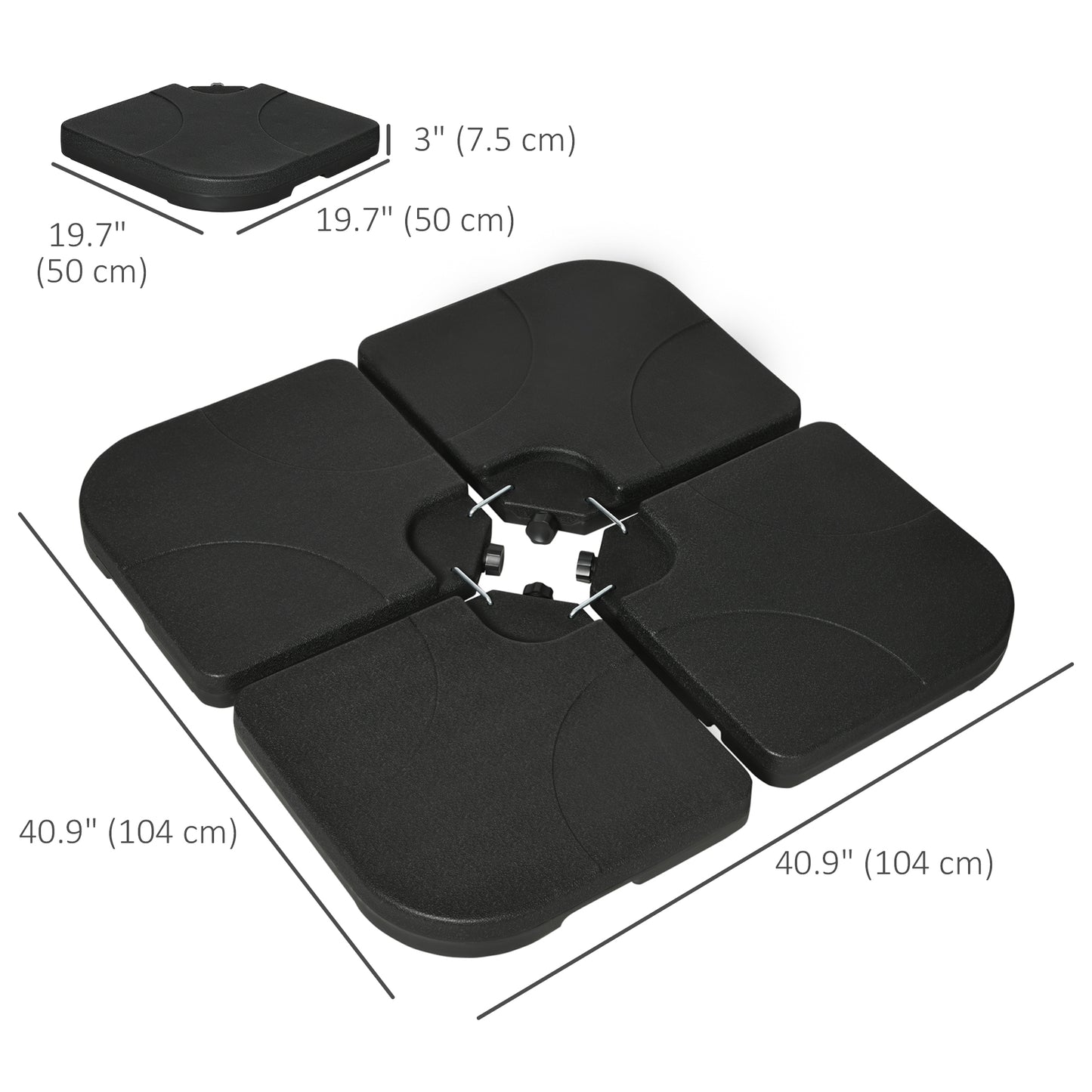 4 Piece Umbrella Base Stand w/ U Locking, 132 lb Capacity Water or 172 lb Capacity Sand, Black