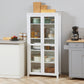 Freestanding Kitchen Pantry, Buffet Cabinet, 5-tier Storage Cabinet with Adjustable Shelves and 2 Glass Doors, White
