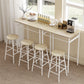 3 Piece Counter Height Bar Table Set with 1 Table, 2 Matching Stools, Dining Table Set with Storage Shelf and Metal Frame Footrest, White and Oak