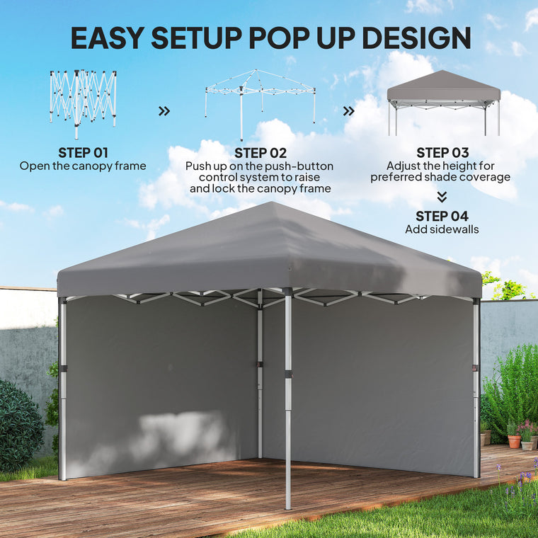 10' x 10' Grey Pop-Up Canopy with Sidewalls & Roller Bag