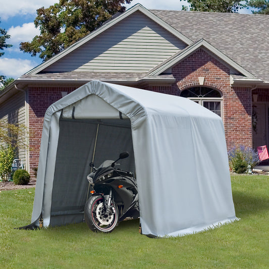 8' x 6' Carport with Sidewalls and Roll-up Door, Outdoor Storage Shelter for Motorcycle and Car, Grey