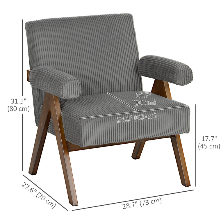Corduroy Accent Chair with Padded Armrests