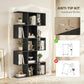 5-Tier Bookshelf, S Shaped Geometric Bookcase with 15 Compartments, Black Wood Grain