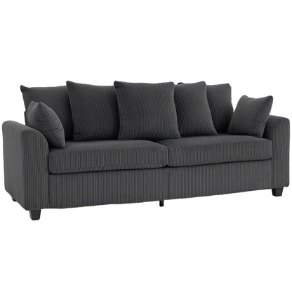 3-Seater Corduroy Sofa with Curved Armrests - Dark Grey