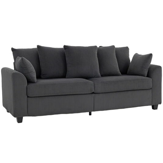 3-Seater Corduroy Sofa with Curved Armrests - Dark Grey