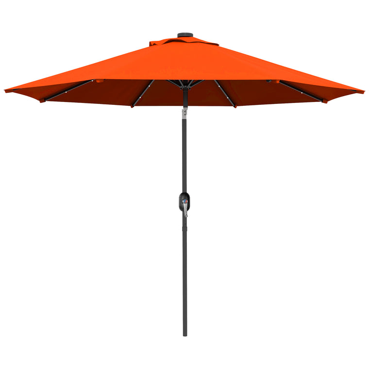 9ft Solar Patio Umbrella Outdoor Sunshade 24 LED Lights Tilt Canopy Orange