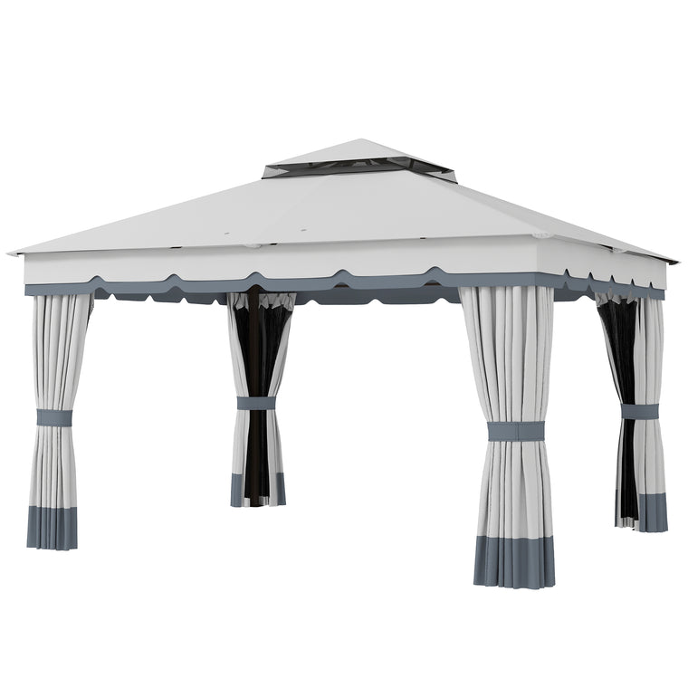 10' x 12' Double Roof Gazebo Canopy with Netting & Curtains