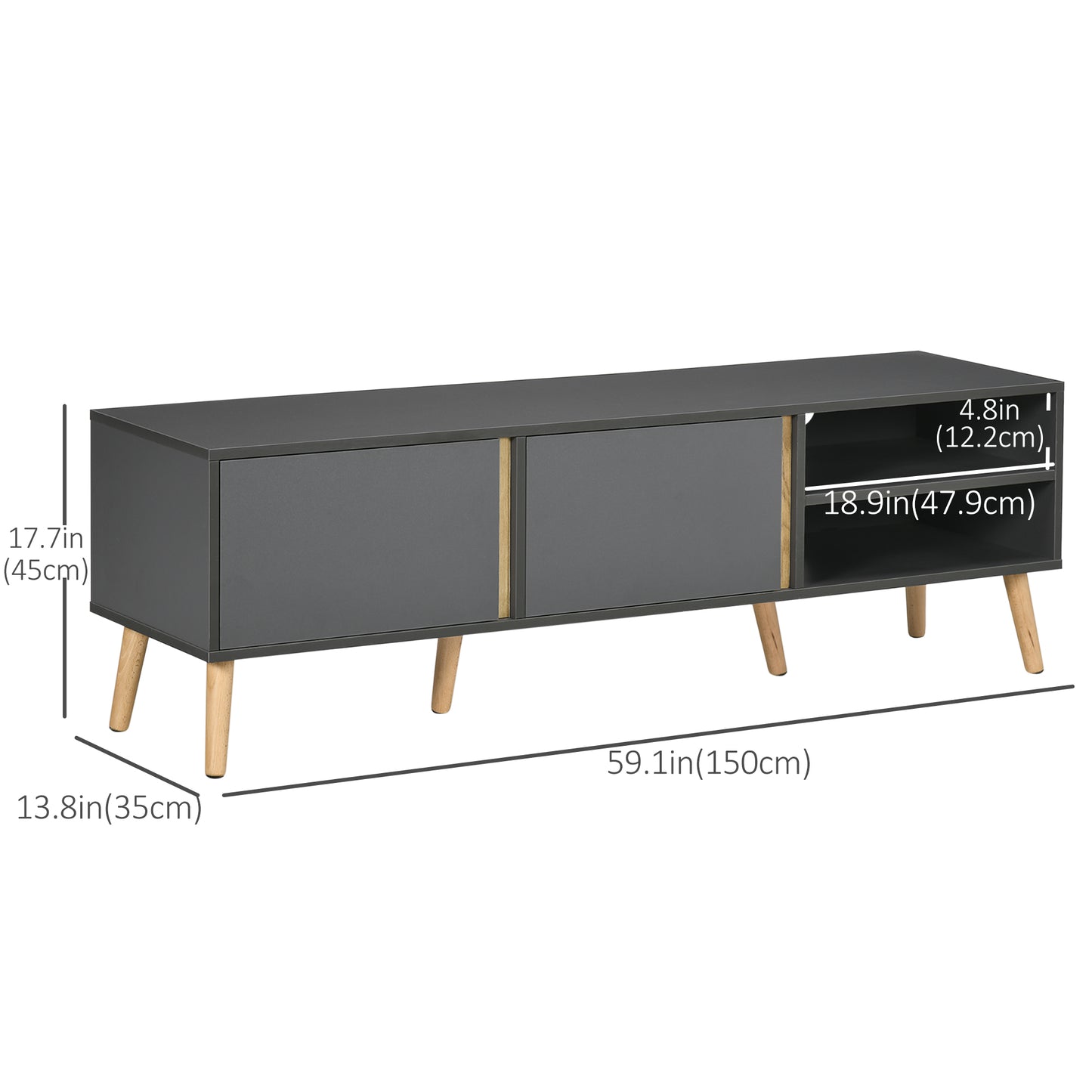 TV Stand for TVs up to 55", TV Cabinet with Shelves and Cable Holes, Entertainment Unit for Living Room, Dark Grey