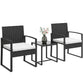 Outdoor Bistro Set, 3 Piece Wicker Patio Furniture Set with Glass Top Table and Cushions for Porch, Balcony, Cream White