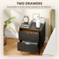 Modern Bedside Table Set of 2, Nightstand with 2 Drawers and Pine Wood Legs for Bedroom, Black