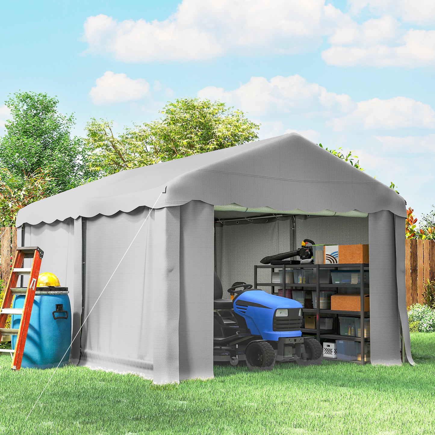 Portable Shed, Outdoor Storage Shed Tent with Roll-up Zipper Door and Removable Sidewalls, Light Grey