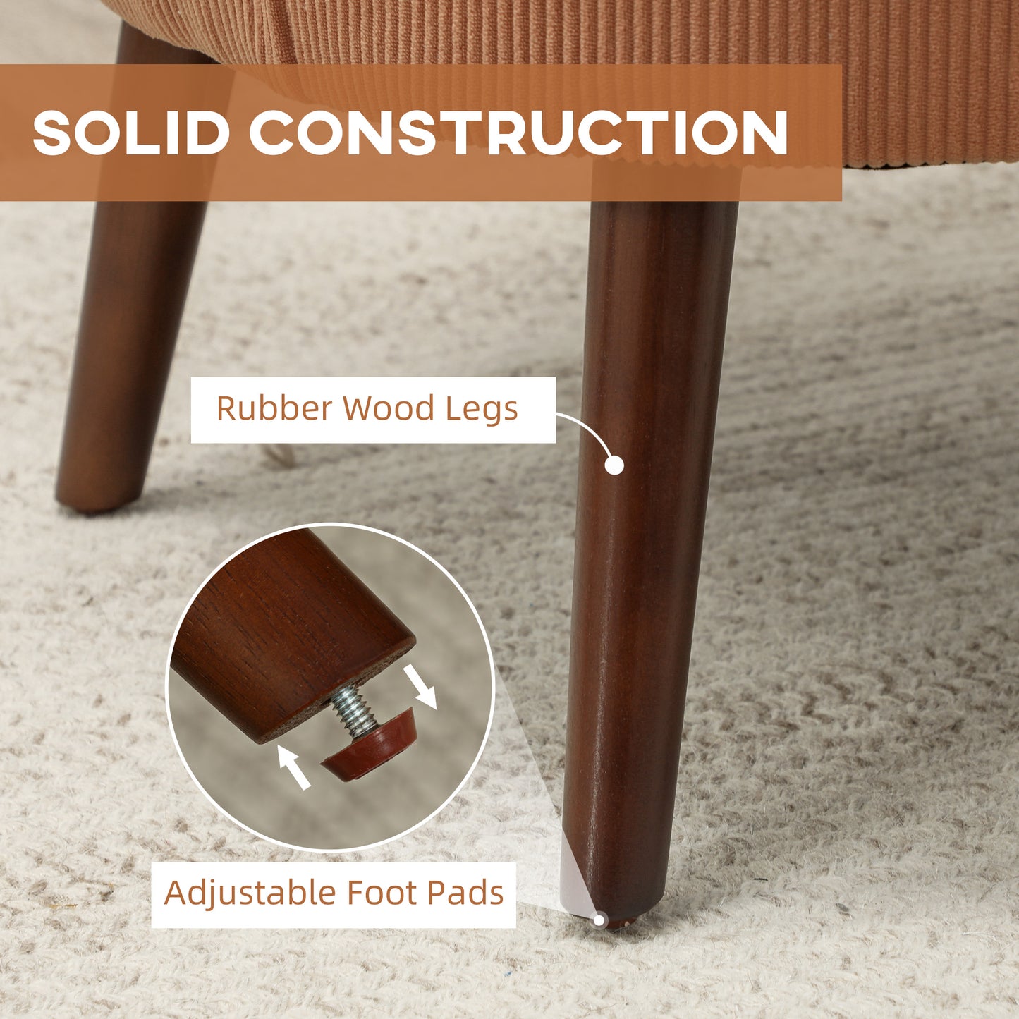 Modern Accent Chair, Upholstered Armchair with Solid Wood Legs and Lumbar Pillow for Living Room, Orange