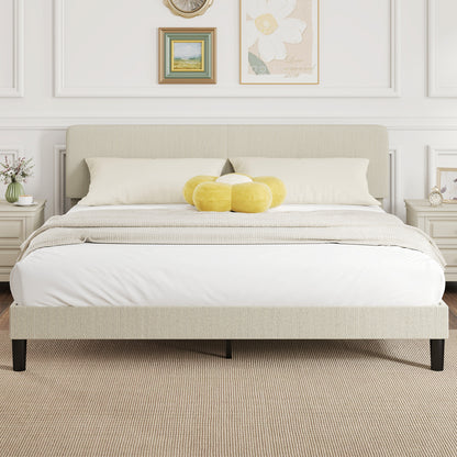 King Platform Bed Frame with Adjustable Headboard - Light Grey
