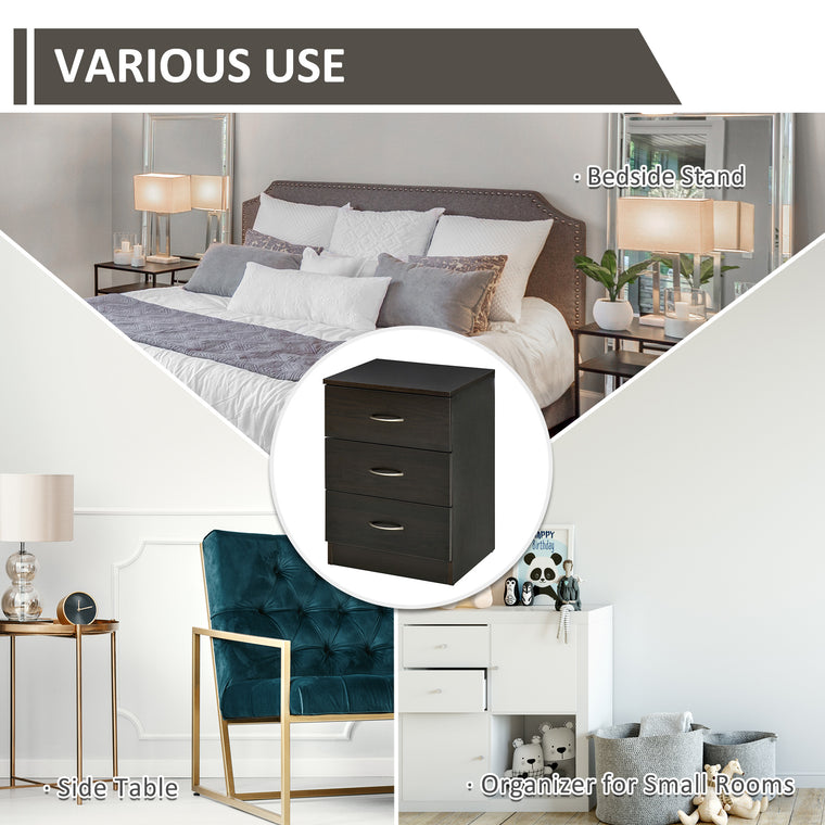 3-Drawer Nightstand with Metal Rail - Dark Brown