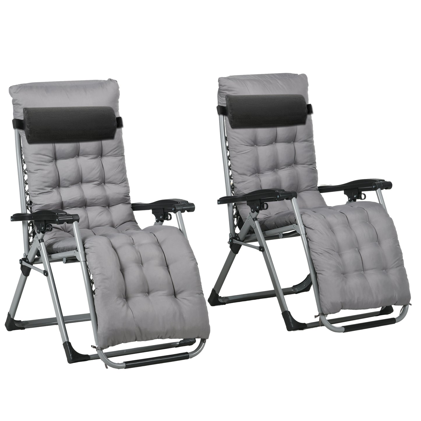 Folding Garden Chairs Set of 2, Reclining Zero Gravity Chair, Sun Lounger with Cushion and Headrest, Khaki