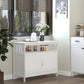 Wooden Sideboard Buffet Cabinet with Open Shelf and 2-Door Storage, White