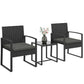 Outdoor Bistro Set, 3 Piece Wicker Patio Furniture Set with Glass Top Table and Cushions for Porch, Balcony, Dark Grey