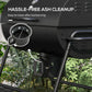 Barrel Charcoal BBQ Smoker, Barbecue with 420 sq.in. Cooking Area, Wheels, Ash Catcher, Black