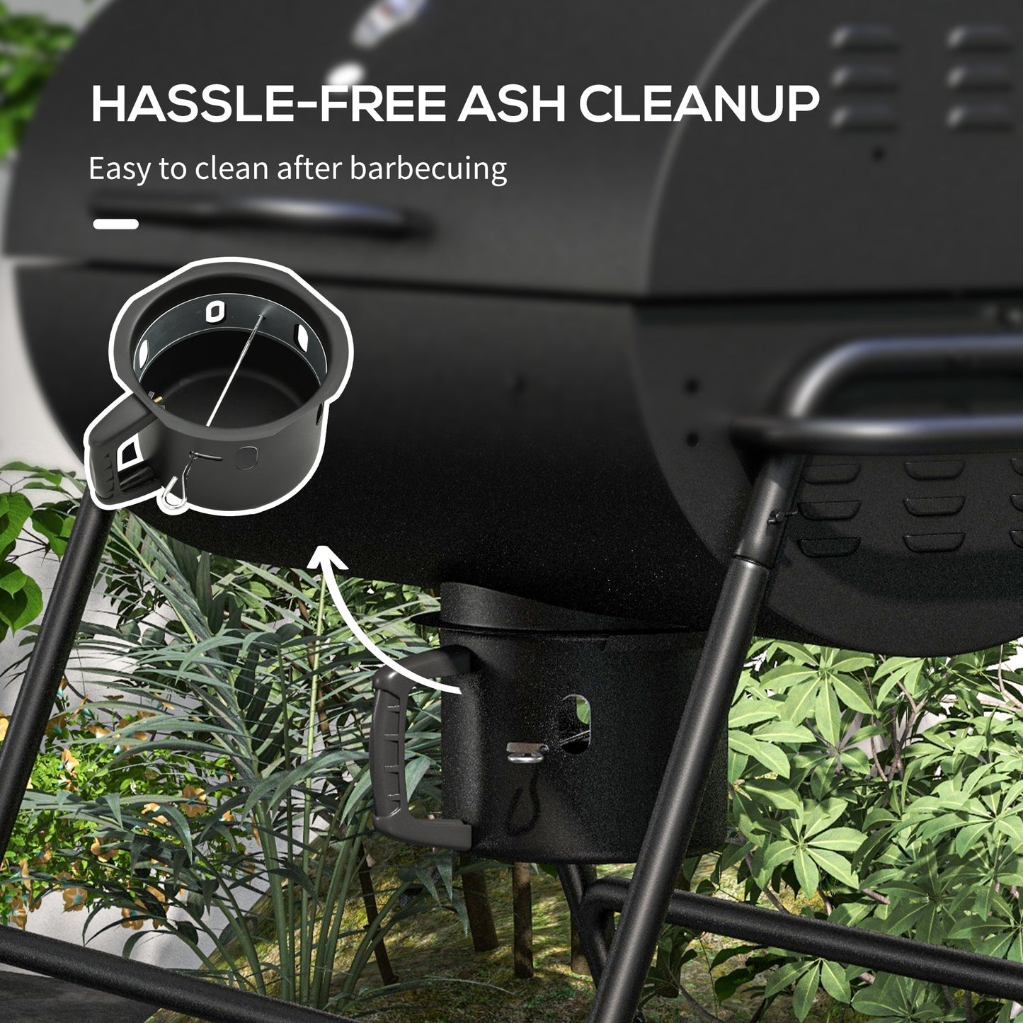 Barrel Charcoal BBQ Smoker, Barbecue with 420 sq.in. Cooking Area, Wheels, Ash Catcher, Black