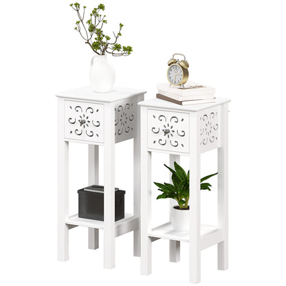 Nightstand Set of 2 with Drawer and Shelf - White