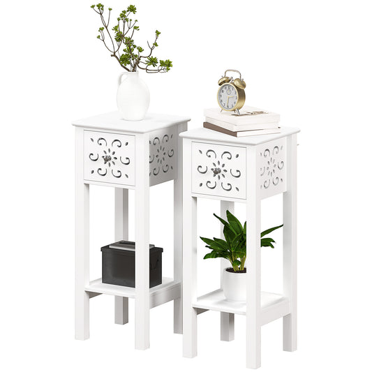 Nightstand Set of 2 with Drawer and Shelf - White