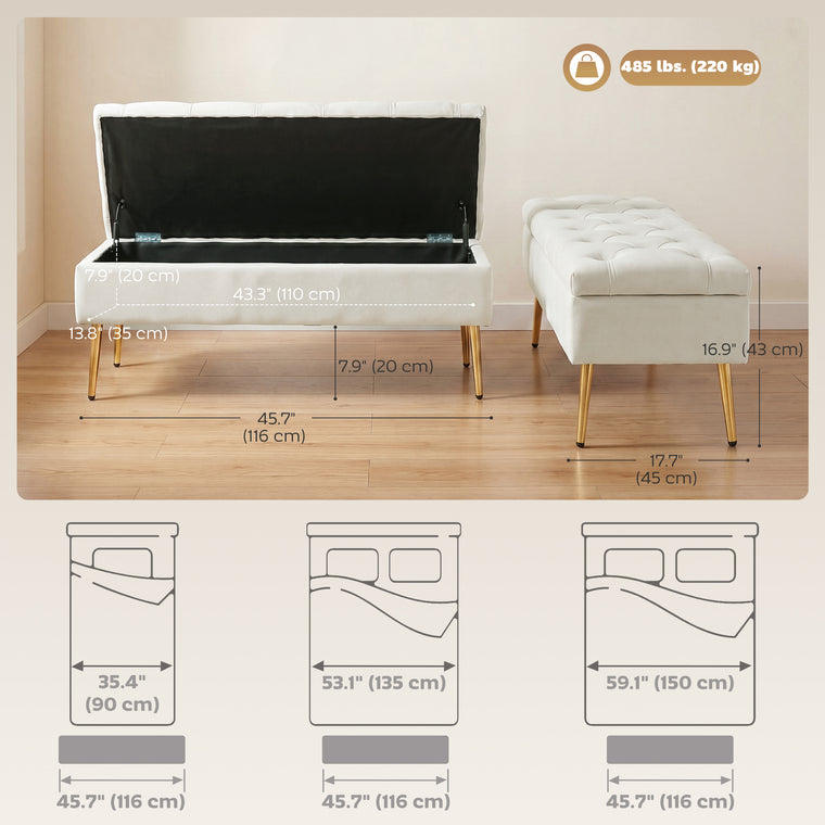 Velvet Tufted Bedroom Bench with Gold Legs