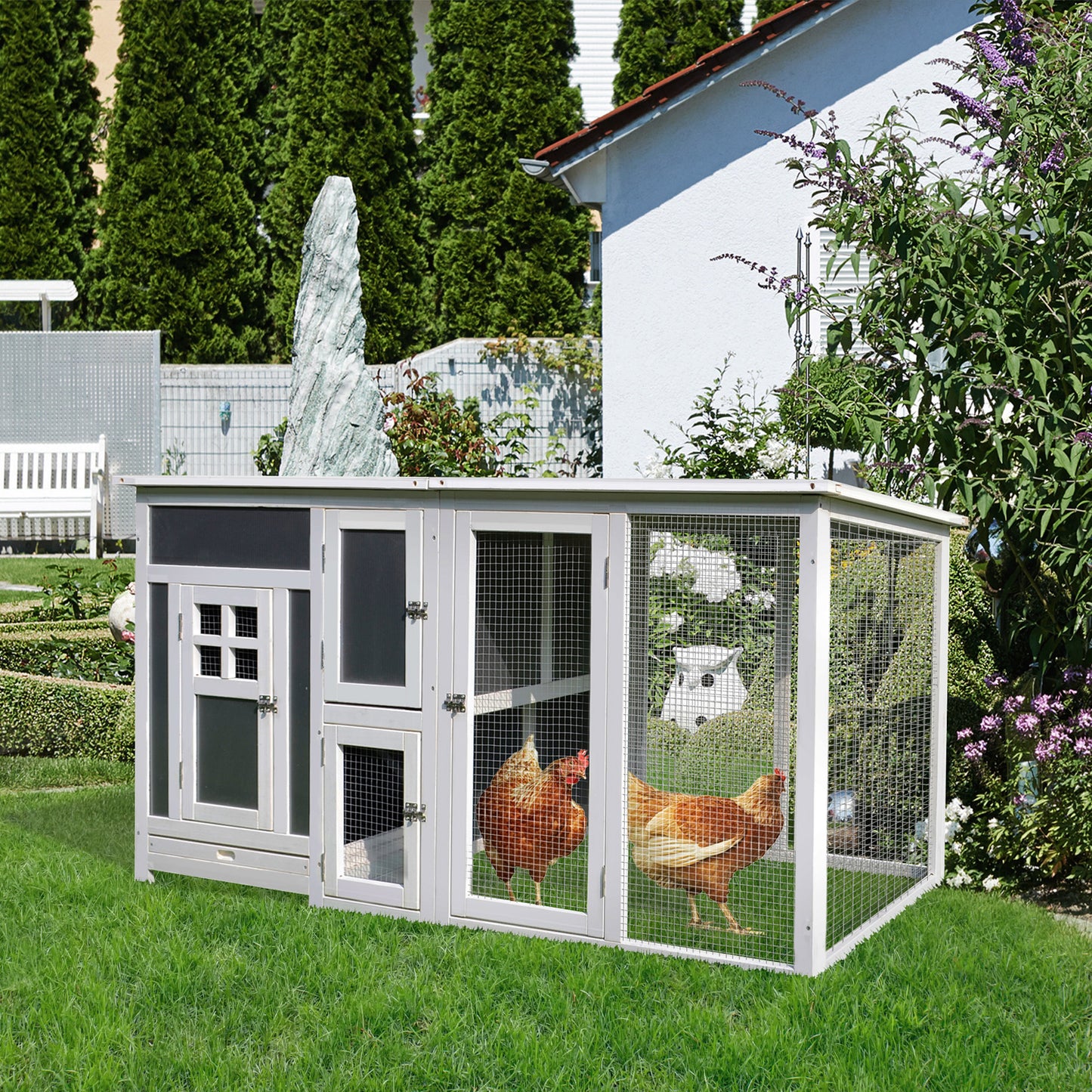 63" Grey Wooden Chicken Coop with PC Roof & Nesting Box