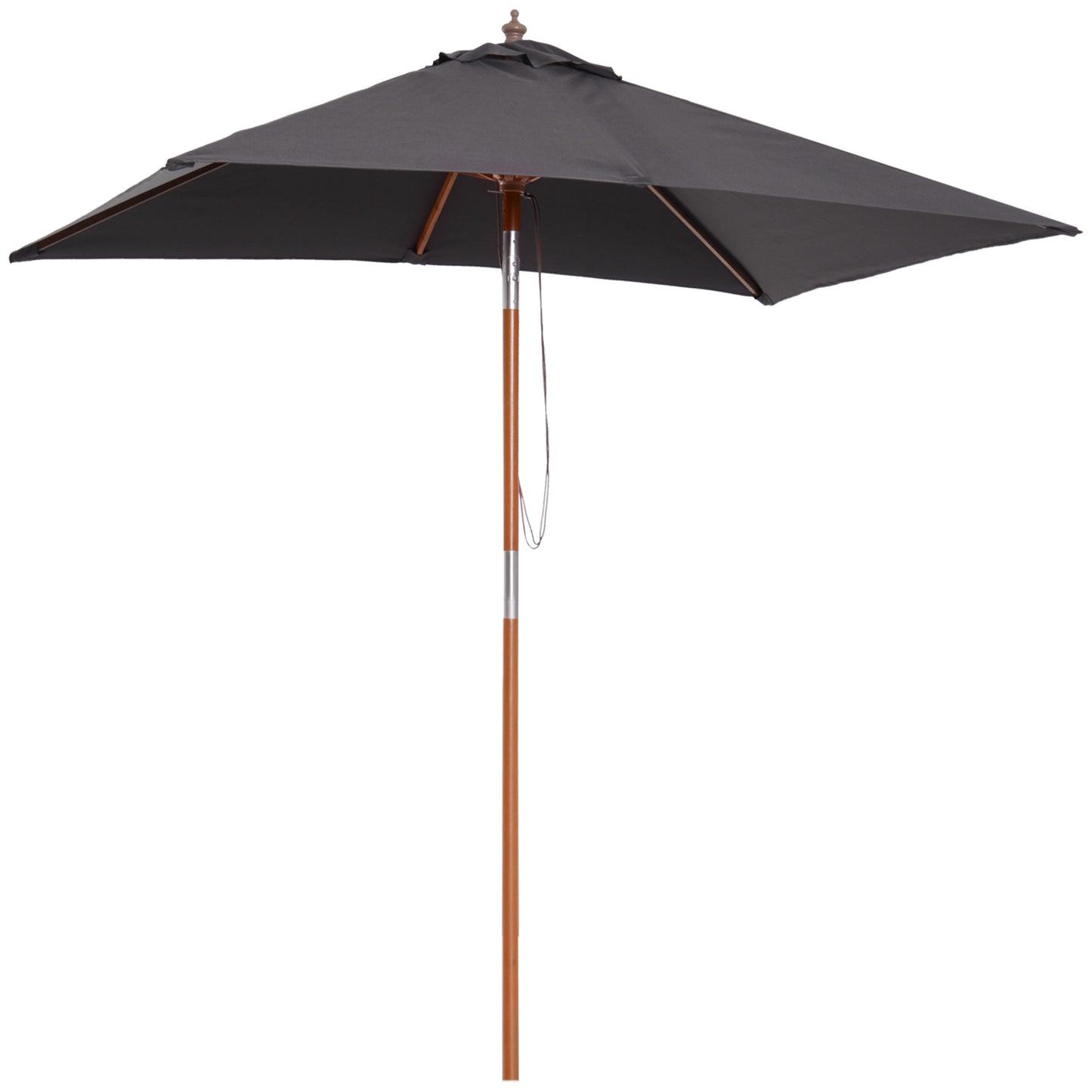 6.6x5ft Square Market Parasol, Wooden Patio Umbrella with Tilt Mechanism and 6 Bamboo Ribs, Garden Sunshade, Dark Grey