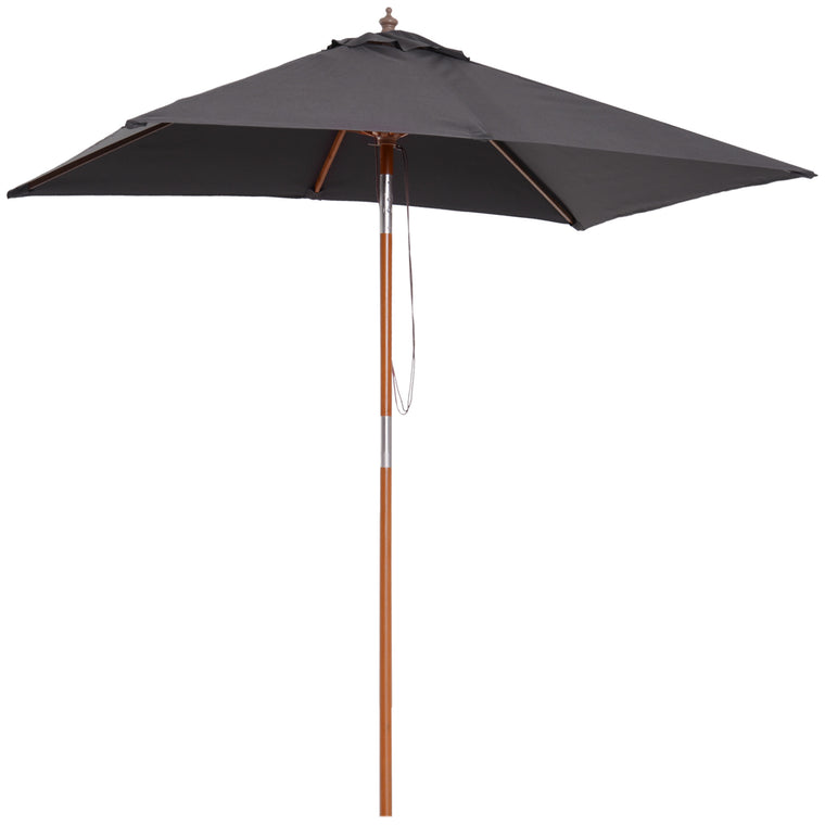 6.6x5ft Dark Grey Wooden Market Parasol with Tilt Mechanism