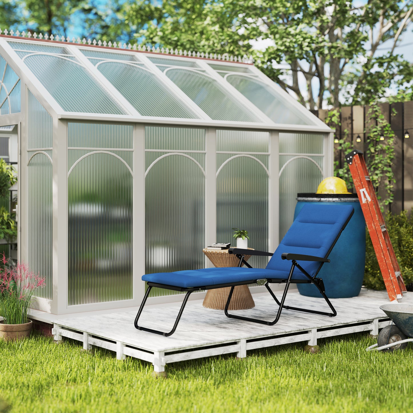 Foldable Lounge Chair, Reclining Patio Sun Lounger with 6-Position Adjustable Back, Blue
