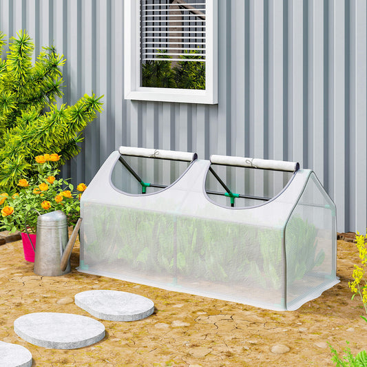 Portable Mini Tunnel Greenhouse Garden Warm House with 2 Windows Steel Frame PE Cover, 47" x 24" x 24", White