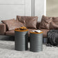 Round Side Table Set of 2, Nesting Coffee Tables w/ Wooden Lid, Galvanized Sheet Frame and Hidden Storage Space, Grey