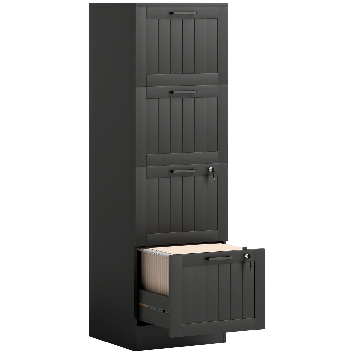 4 Drawer Filing Cabinet with Lock, Office Storage Cabinet with Adjustable Hanging Bars for A4 Letter Size Files, Black